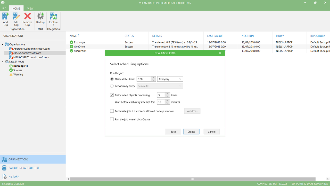 Novi backup posao, GNS.SE Veeam Office 365 backup