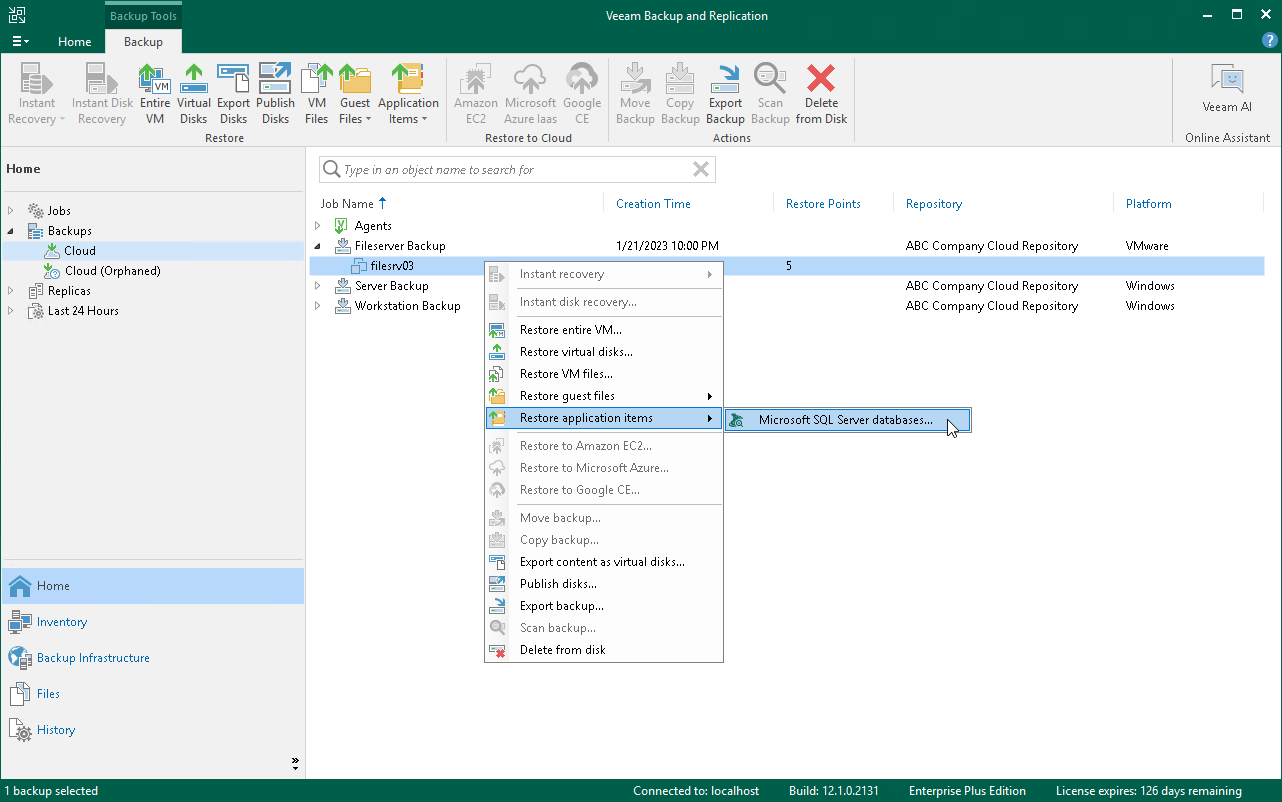 Veeam Cloud Connect cloud restore